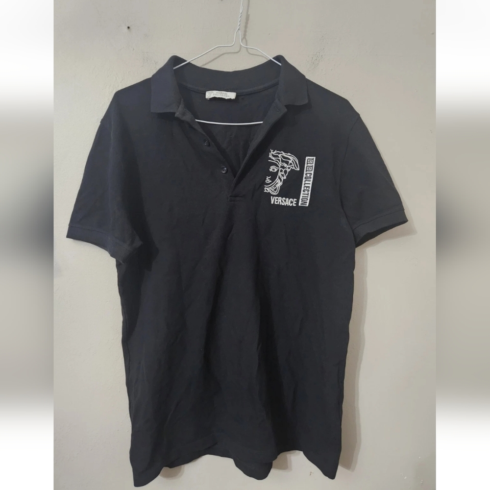 Versace Collection Men's Black Logo Short Sleeve Polo Shirt Small Damage